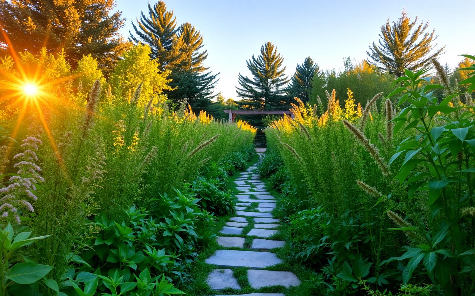 Sun-dappled herb garden